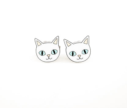 White Cat Stud Earrings