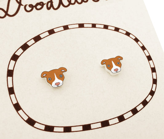 Tiny Red & White Red Nose Pit Bull Stud Earrings | Hypoallergenic Dog Jewelry