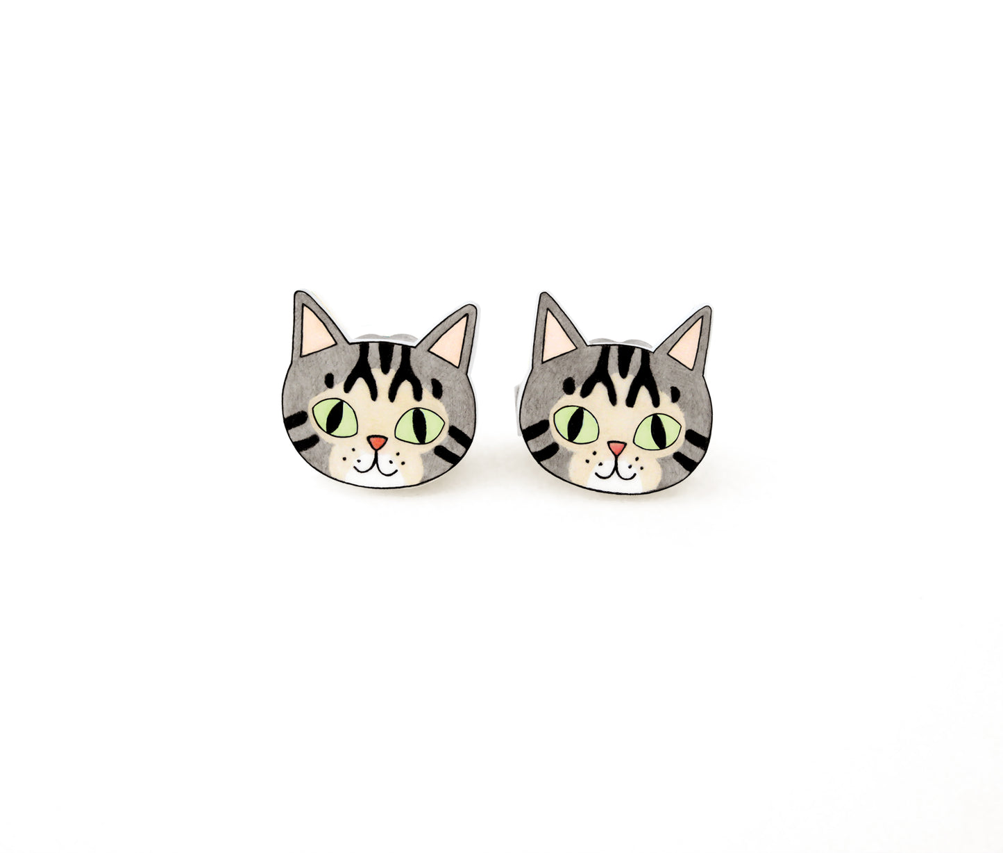 Gray Tabby Cat Stud Earrings