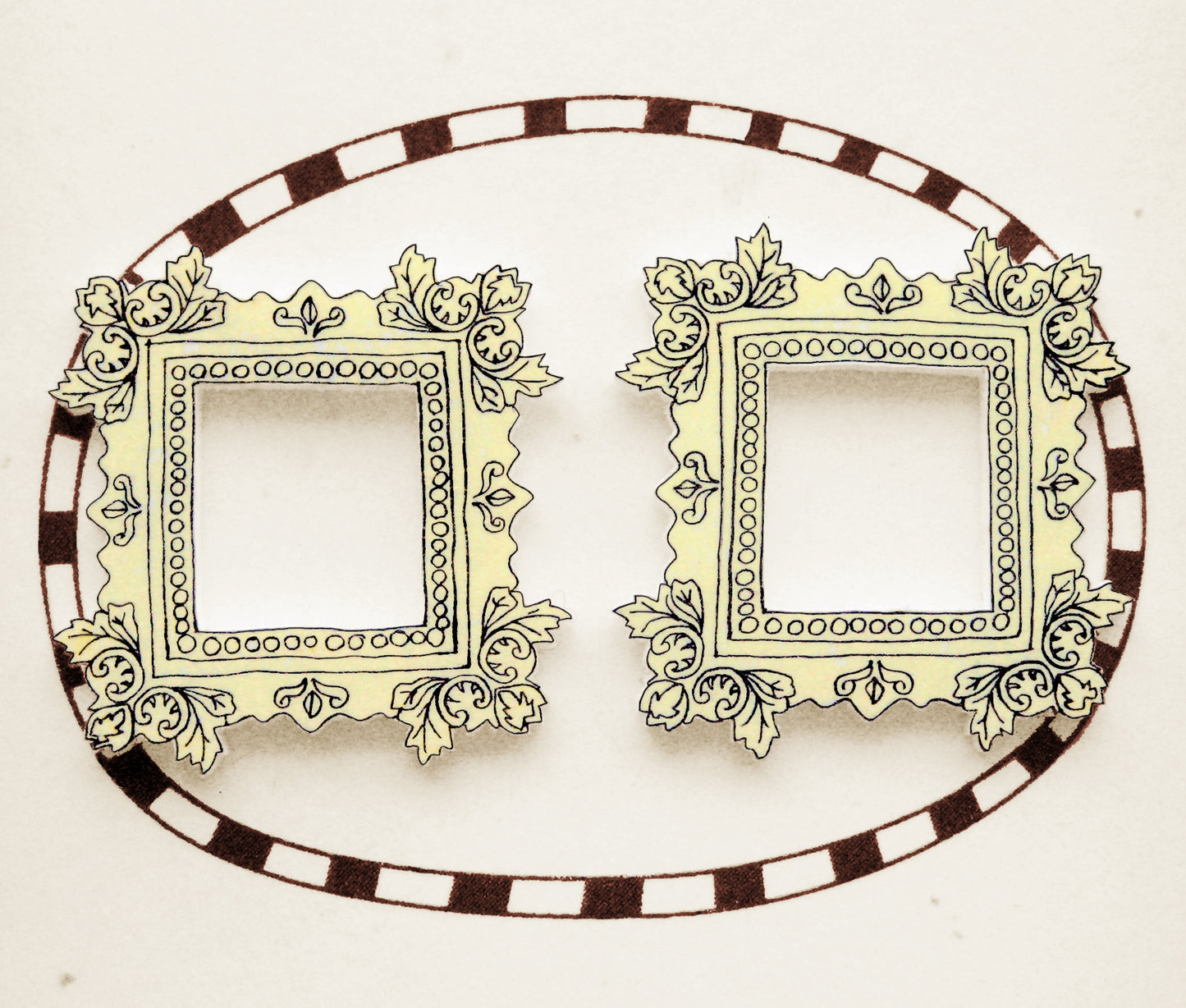 Cream Yellow Picture Frame Stud Earrings