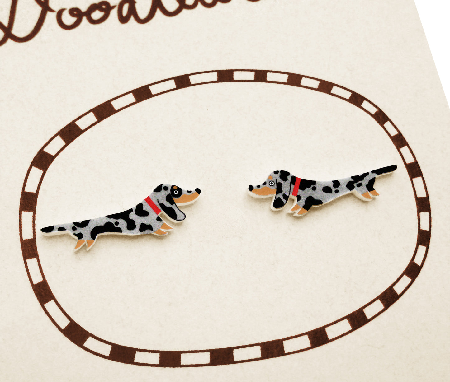 Tiny Dapple Dachshund Stud Earrings | Hypoallergenic Dog Jewelry | Doxie Lover Gift