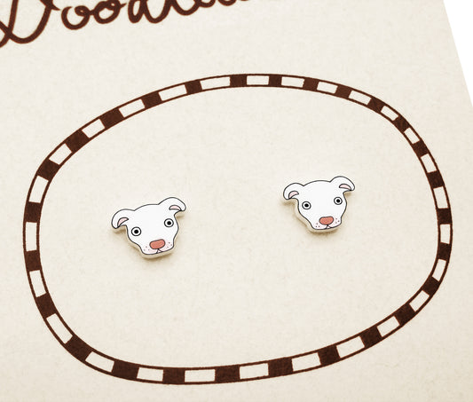 Tiny White Red Nose Pit Bull Stud Earrings | Hypoallergenic Dog Lover Gift