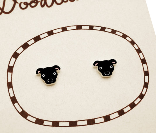 Tiny Black Pit Bull Stud Earrings | Hypoallergenic Handmade Dog Jewelry