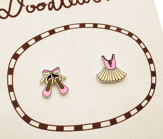 Tiny Pink Ballet Shoe & Dress Stud Earrings | Hypoallergenic Handmade Jewelry