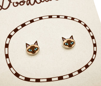 Tiny Siamese Cat Stud Earrings | Hypoallergenic Cat Lover Gift