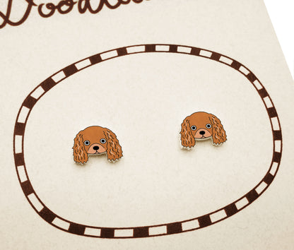 Tiny Ruby Cavalier King Charles Spaniel Stud Earrings | Hypoallergenic Handmade Dog Jewerly