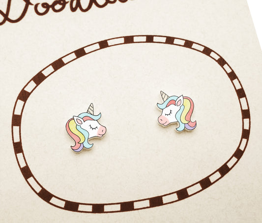 Tiny Rainbow Pastel Unicorn Stud Earrings | Hypoallergenic Jewelry