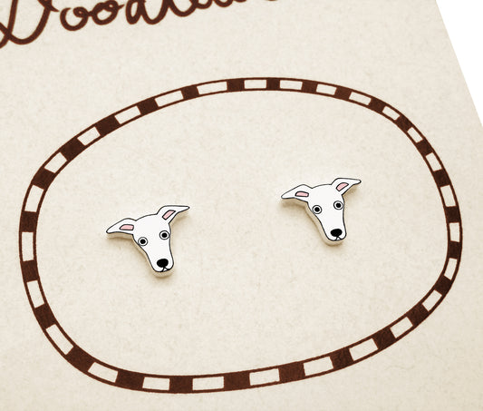 Tiny White Italian Greyhound Whippet Stud Earrings | Hypoallergenic Dog Jewelry