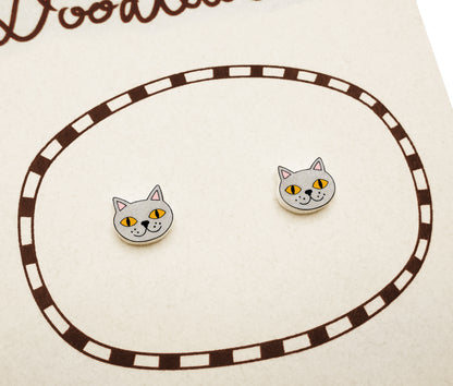 Lilac Light Gray Silver British Shorthair Cat Stud Earrings