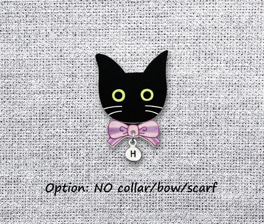 Black Cat with White Whiskers Pin | Handcrafted Cute Halloween Brooch