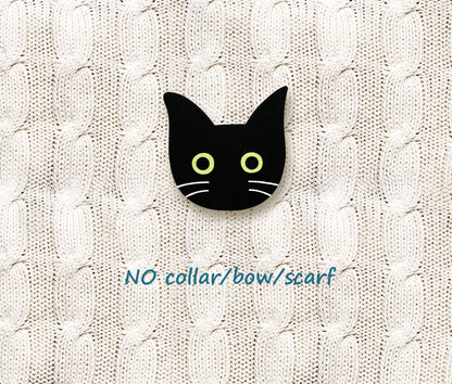 Black Cat with White Whiskers Pin | Handcrafted Cute Halloween Brooch
