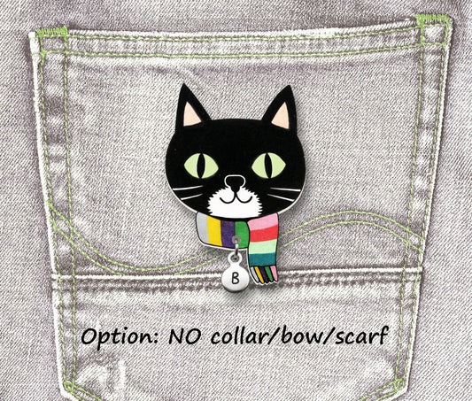 Black & White Tuxedo Cat Pin #2 | Personalized Pet Lover Gift