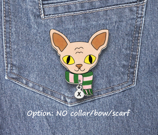 Sphynx Hairless Cat Pin | Beige Cream Fawn Cat Brooch
