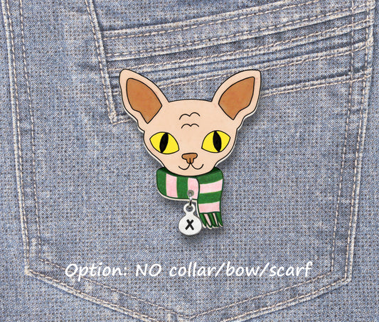 Sphynx Hairless Cat Pin | Beige Cream Fawn Cat Brooch