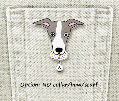 Italian Greyhound Whippet Pin | Blue Gray & White Dog Pin