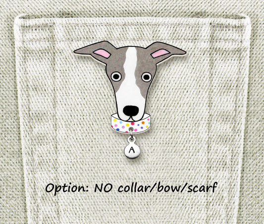 Italian Greyhound Whippet Pin | Blue Gray & White Dog Pin