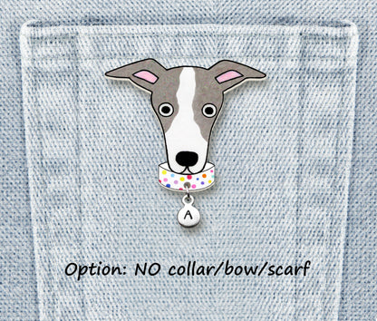 Italian Greyhound Whippet Pin | Blue Gray & White Dog Pin