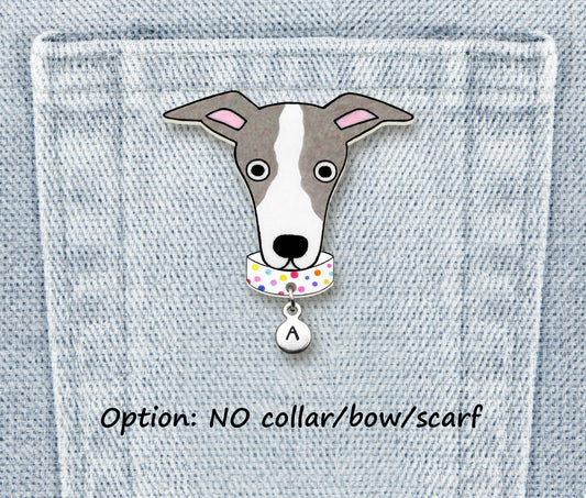 Italian Greyhound Whippet Pin | Blue Gray & White Dog Pin