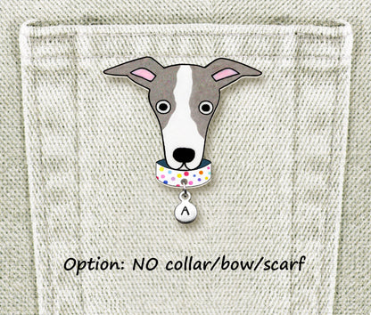 Italian Greyhound Whippet Pin | Blue Gray & White Dog Pin