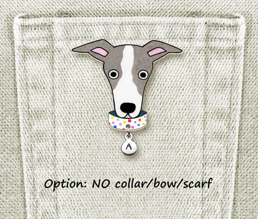 Italian Greyhound Whippet Pin | Blue Gray & White Dog Pin