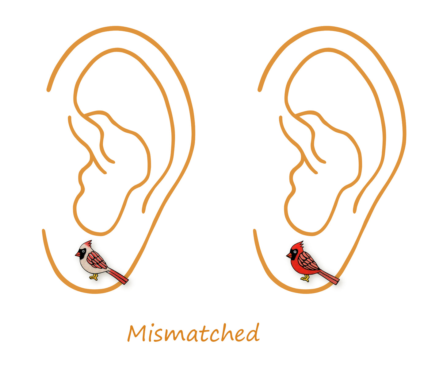 Tiny Cardinal Stud Earrings | Hypoallergenic Handcrafted Red Bird Jewelry