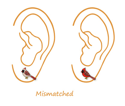 Tiny Cardinal Stud Earrings | Hypoallergenic Handcrafted Red Bird Jewelry