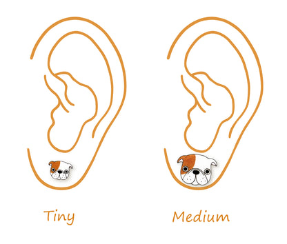 Brown Tan White English Bulldog Stud Earrings