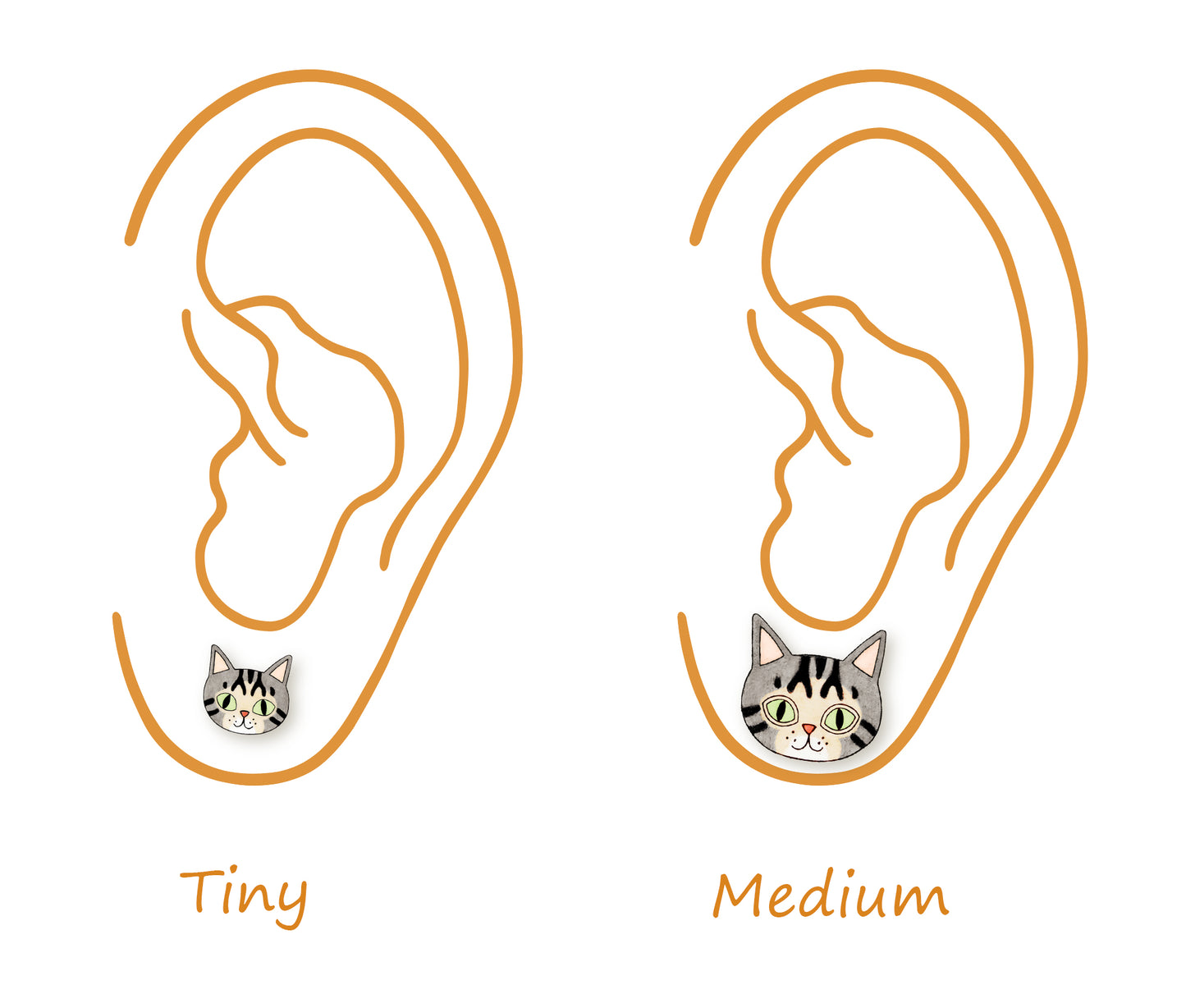 Gray Tabby Cat Stud Earrings