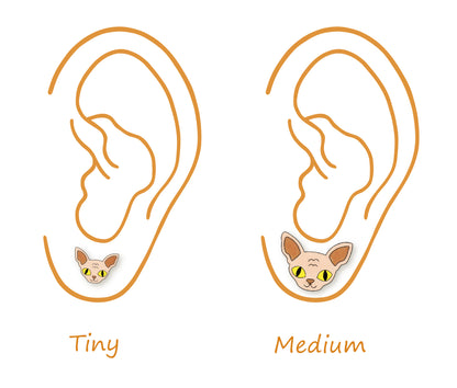 Tiny Sphynx Hairless Cat Stud Earrings | Beige Cream Fawn Cat Earrings | Hypoallergenic Jewelry