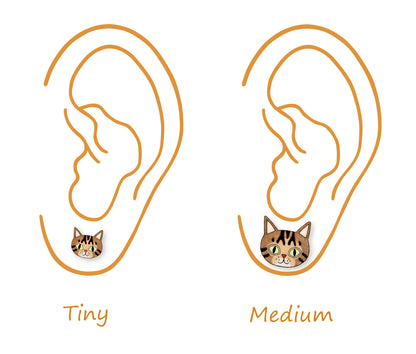 Tiny Brown Tabby Cat Stud Earrings | Hypoallergenic Handcrafted Jewelry