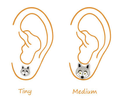 Tiny Wolf Stud Earrings | Hypoallergenic Woodland Jewelry