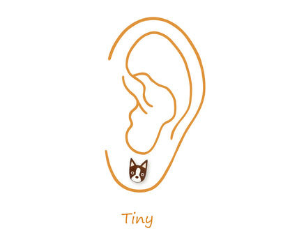 Tiny Brown Red Boston Terrier Stud Earrings | Hypoallergenic Minimalist Dog Jewelry