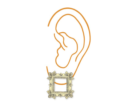 Cream Yellow Picture Frame Stud Earrings | Victorian Vintage Style Jewelry | Handmade Shrink Plastic Earrings
