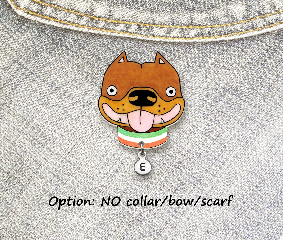 Brown Tan Pit Bull Pin | Cute Ear Cropped Pitbull Jewelry