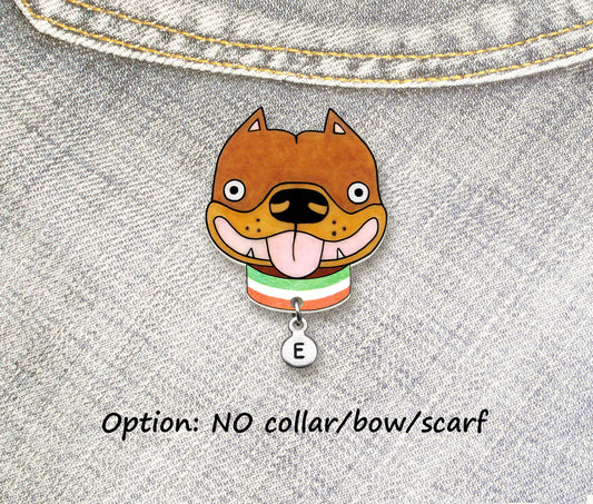 Brown Tan Pit Bull Pin | Cute Ear Cropped Pitbull Jewelry