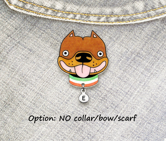 Brown Tan Pit Bull Pin | Cute Ear Cropped Pitbull Jewelry