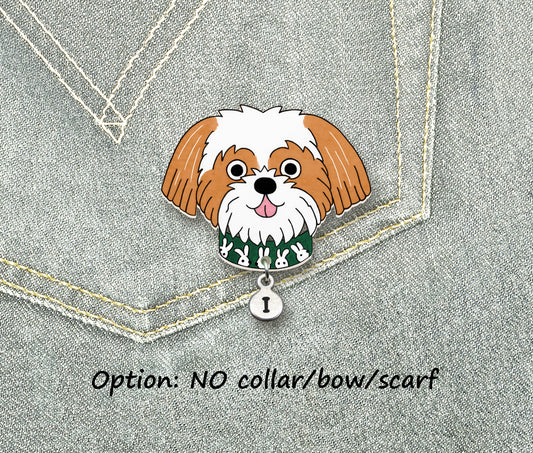 Red & White Shih Tzu Pin | Personalized Dog Lover Jewelry