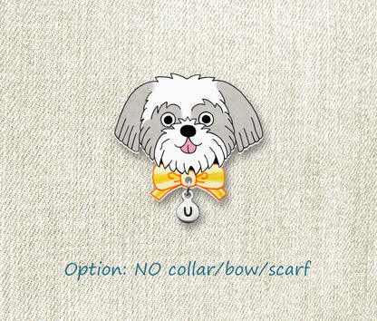 Silver & White Shih Tzu Pin | Personalized Pet Jewelry