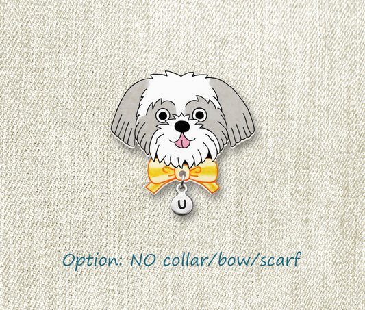 Silver & White Shih Tzu Pin | Personalized Pet Jewelry