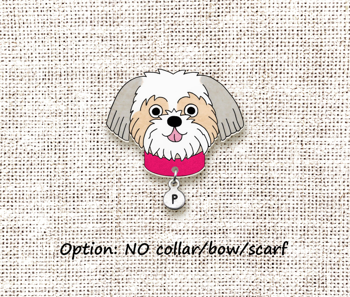 Silver & White Fawn Shih Tzu Pin | Personalized Pet Gift
