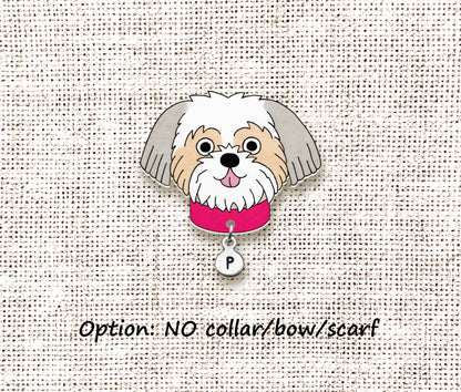 Silver & White Fawn Shih Tzu Pin | Personalized Pet Gift