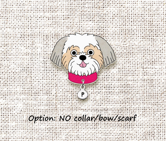 Silver & White Fawn Shih Tzu Pin | Personalized Pet Gift