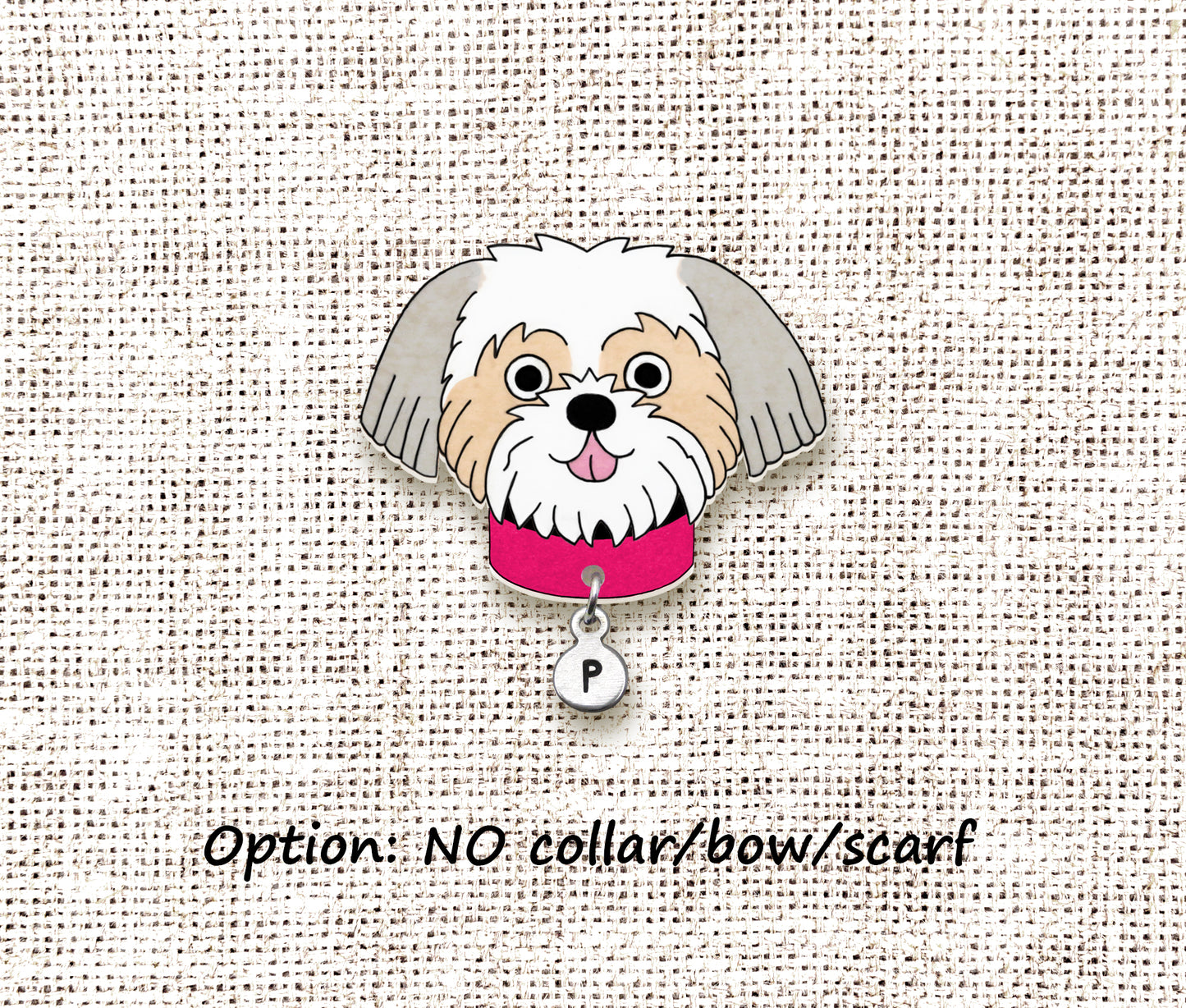 Silver & White Fawn Shih Tzu Pin | Personalized Pet Gift