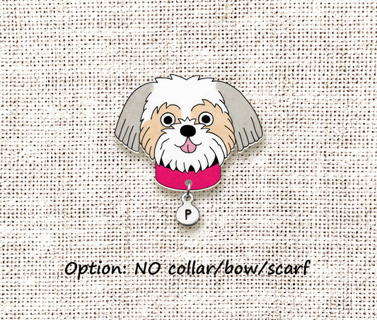 Silver & White Fawn Shih Tzu Pin | Personalized Pet Gift
