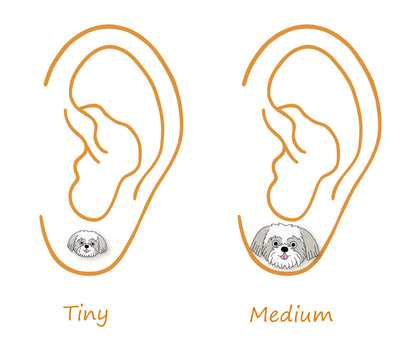 Tiny Silver & White Shih Tzu Stud Earrings | Hypoallergenic Pet Lover Gift