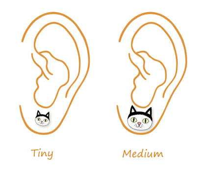 Tiny Black & White Tuxedo Cat Stud Earrings #3 | Hypoallergenic Pet Lover Jewelry