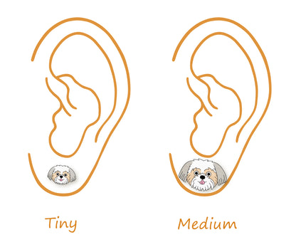 Tiny Silver & White Fawn Shih Tzu Stud Earrings | Hypoallergenic Dog Mom Gift
