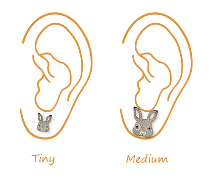 Tiny Cotton Tail Rabbit Stud Earrings | Hypoallergenic Gray Bunny Gift