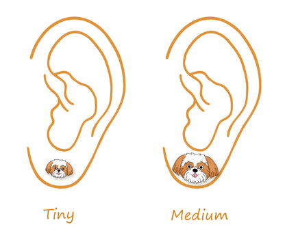 Tiny Red & White Shih Tzu Stud Earrings | Hypoallergenic Dog Mom Gift
