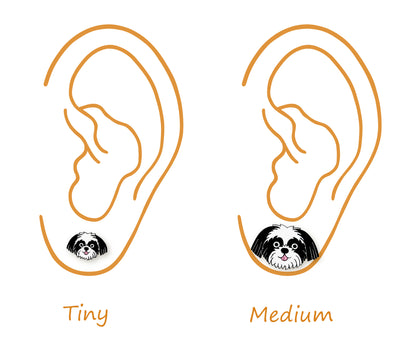 Tiny Black & White Shih Tzu Stud Earrings | Hypoallergenic Dog Jewelry